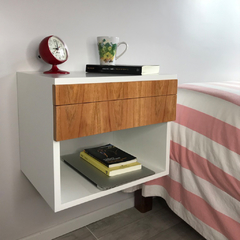 Mesa de Luz flotante con DESAYUNADOR, cajón y estante. - Neocuore