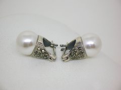 Aros Lady Di 1,5 cm- Plata y marquesitas - comprar online