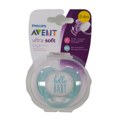 Chupete 0-6m Avent Ultra Soft Hello Baby celeste - comprar online