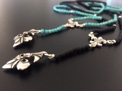 Collar tipo Rosario de Onix & Plata FLOR DE LIS - comprar online