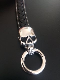 Pulsera Doble Calavera cuero pespunte - comprar online
