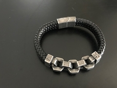 Pulsera Cuadrados satinados & Cuero trenzado - comprar online