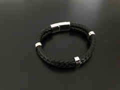Pulsera Doble cuero trenzado 3 arandelas - comprar online