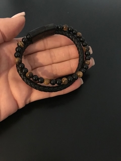 Pulsera Cuero trenzado & Ojo de gato en internet