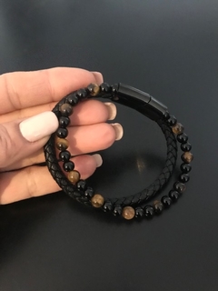 Pulsera Cuero trenzado & Ojo de gato - CO&CO Joyeria & Diseño