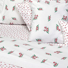 Sabana Suplesa 200 Hilos Twin Diseño Tulipanes