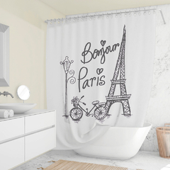 Cortina de Baño VH Fabrics Estampada Diseño Bonjour Paris Gris