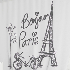 Cortina de Baño VH Fabrics Estampada Diseño Bonjour Paris Gris