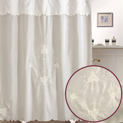 Cortina Baño Teflon Bordada Diseño Rosas Blancas