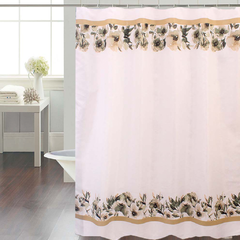 Cortina Baño Lino Diseño Pretty Flower Beige