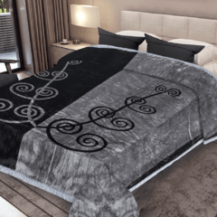 Frazada Simil Piel Triple Reversible 1 Plazas Kavanagh Diseño Tigre Negro