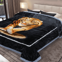 Frazada Simil Piel Triple Reversible 1 Plazas Kavanagh Diseño Tigre Negro