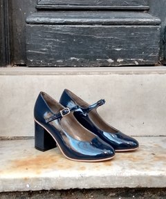Zapato Guillermina Charol Azul Taco 7cm