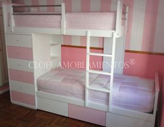 Cama desplazada EKO completa c/ cajones bajo cama - Linea Madera