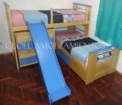 Cama Rincorena EKO CON ESCALERA SIN TOBOGAN - linea Madera PREMIUM. GUATAMBU NATURAL O LACA. FABRICACION PROPIA ENTREGA INMEDIATA en gris - Cloel Muebles