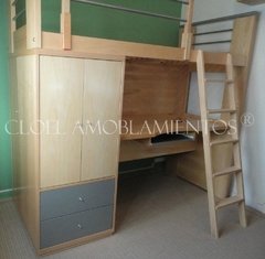 Cama escritorio EKO con placard - Linea Madera