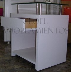 Imagen de Mesa de luz ELEDÉ con vidrio, cajon y 1 hueco - Linea madera