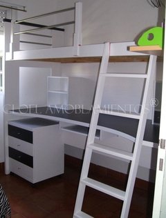 Cama escritorio completa EKO - Linea madera PREMIUM. GUATAMBU NATRUAL O LACA BLANCA- FABRICACION PROPIA - Cloel Muebles