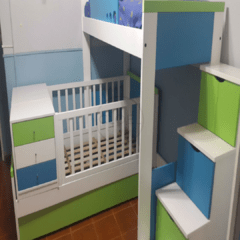 RINCONERA ALTA CON CUNA FUNCIONAL, ESCRITORIO Y ESCALERA CAJONERA.LINEA LACA PREMIUM. FABRICACION PROPIA