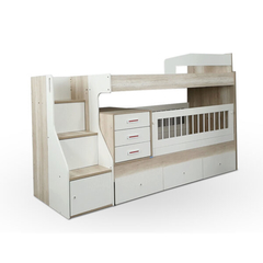 Cama Cucheta + Cuna Funcional - Incluye Escalera Cajonera, Baranda y Bajo Cama