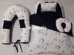 Set 5 piezas Nidito regulable con base acolchada con acolchado y almohadita más almohada cervical y almohadón de con funda con cierre para lavar..relleno todo en vellon - tienda online