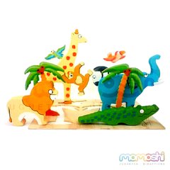 Animales de Selva en Madera Pintada a Mano