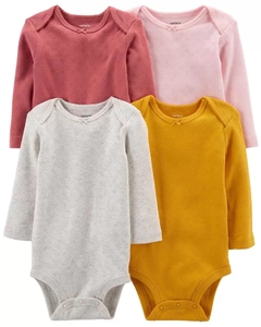 Talle: 3 y 6 Meses Carter's - Set de 4 Bodys Manga Larga Algodón