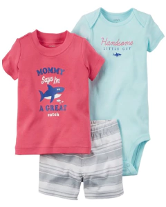 Talle: RN (Recien Nacido) - Carter's - Conjunto de 3 Piezas Algodón Small Shark - comprar online