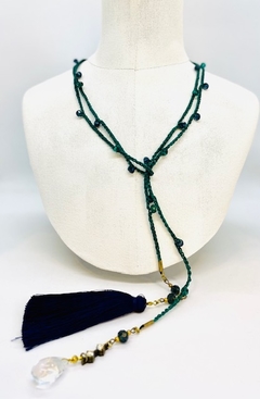 Art.2088 Collar corbatero largo tejido azul y verde esmeralda(copia)