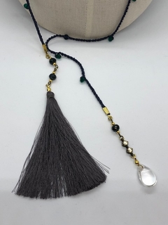 Art.2088 Collar corbatero largo tejido azul y verde esmeralda(copia)