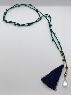 Art.2088 Collar corbatero largo tejido azul y verde esmeralda(copia) en internet