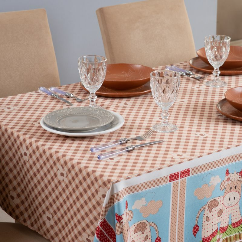 Toalha de Mesa 8 Lugares 2,50x1,45 1 Pç Oxford Estampado Xadrez