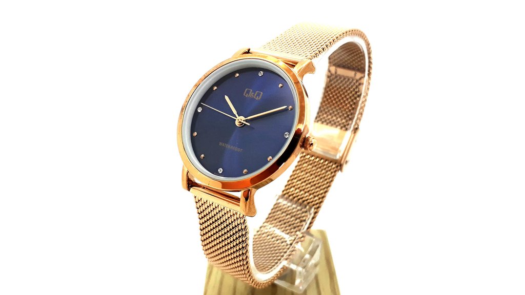 Reloj Q\u0026Q Mujer Acero Rose con Cuadrante Azul