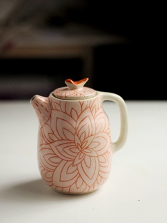 cafetera/tetera flor de loto naranja y rosa