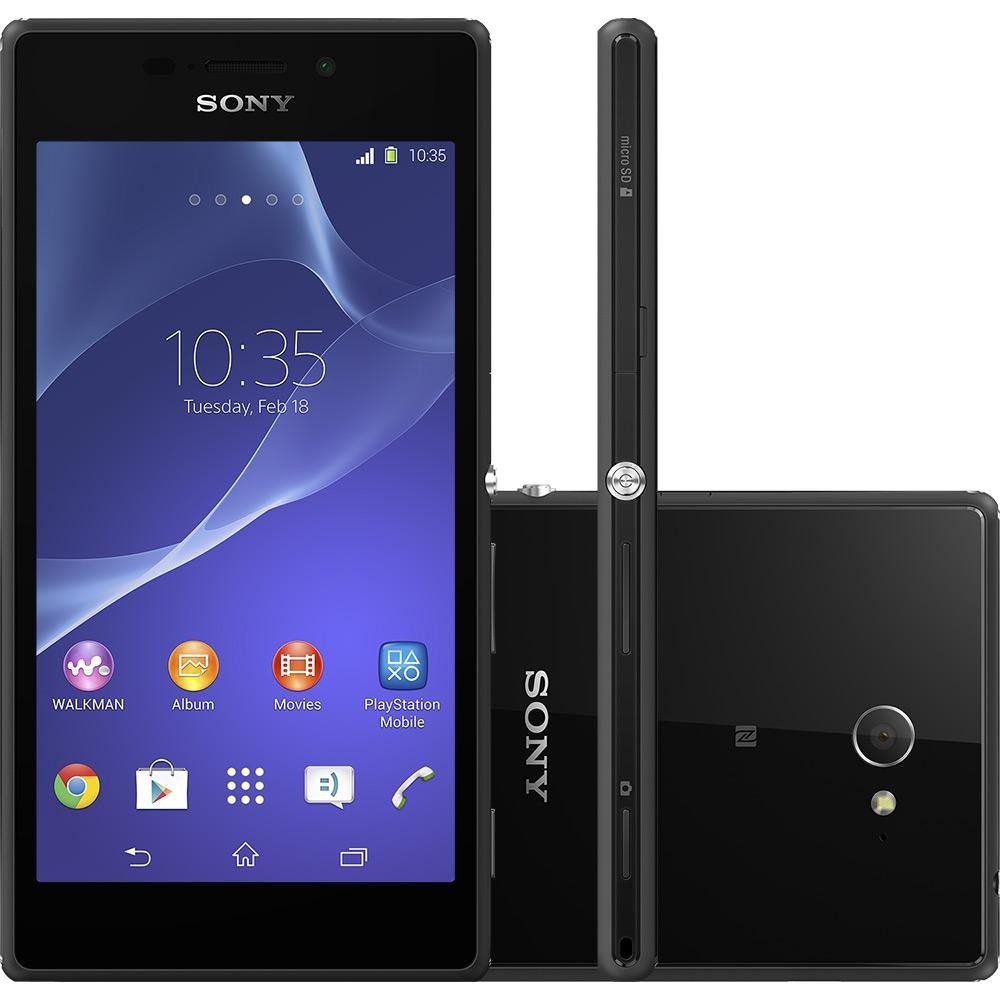 Smartphone Sony Xperia M2 D2306 preto, 4G, Processador Quad-Core 1,2 GHz,  Android , Tela