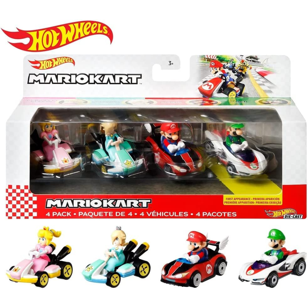 Hot Wheels 164 Mario Kart Vehicle 4 Pack Princess Peach Standard Kart Rosalina Standard 3181