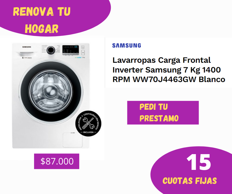 Lavarropas Carga Frontal Inverter Samsung 7 1400 WW70J4463GW Blanco Prestamos Electrolibertad