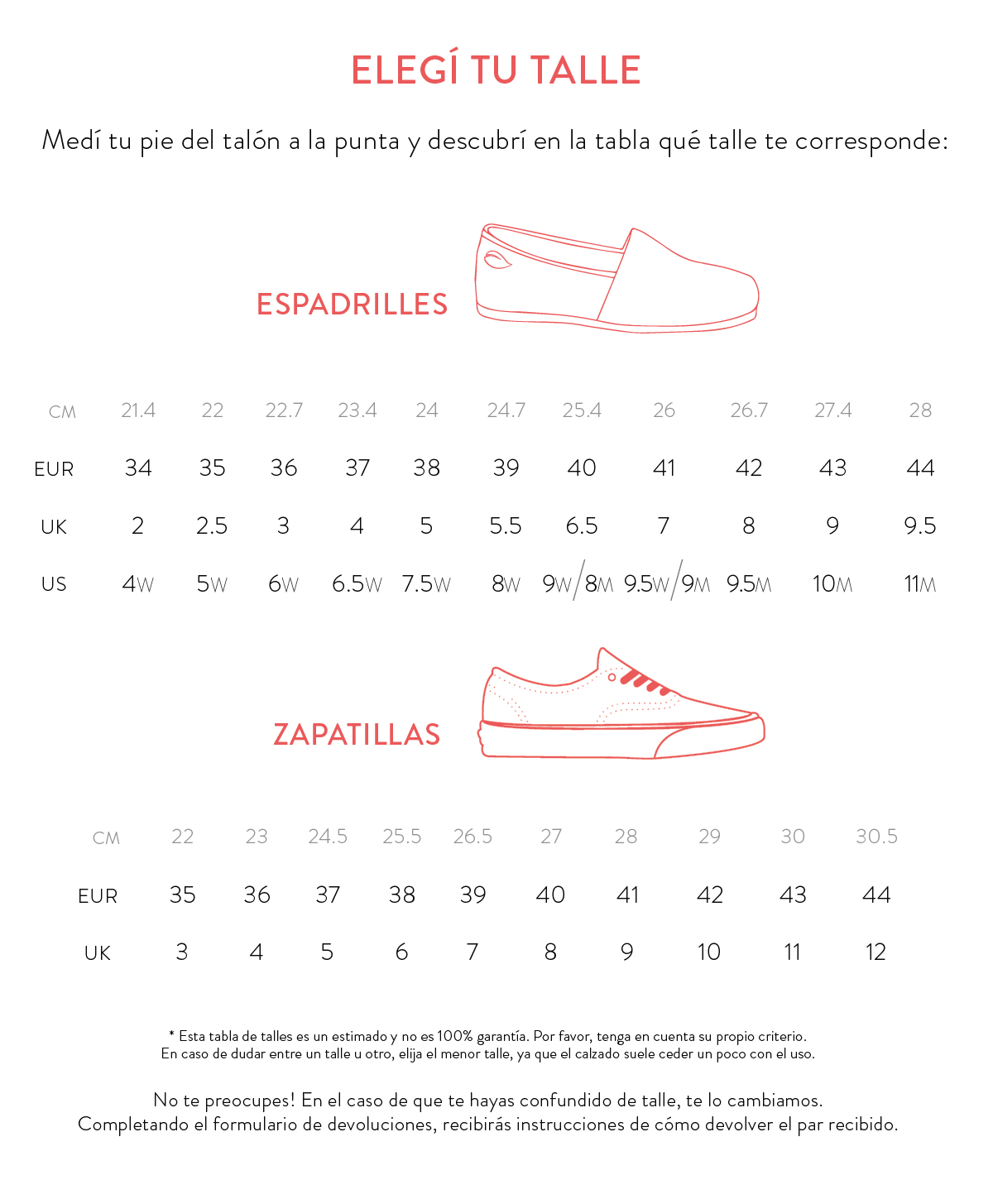 Tabla de talles de Calzado LEAF