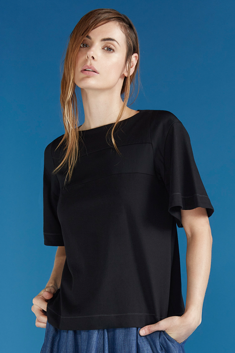 CAMISETA EN ALGODÓN CON CORTE // Ref: LÓPEZ NEGRA - comprar online