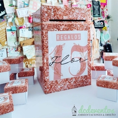 Buzón para regalos 15 años gold rose - DCD Eventos® - Casamientos y fiestas temáticas