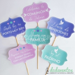 COMBO COMUNIÓN: ESTAMPITAS + PROPS + BANDERIN - DCD Eventos® - Casamientos y fiestas temáticas
