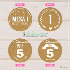 Números de mesa circulares símil kraft [Pedilos con tu diseño favorito] en internet