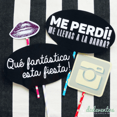 Kit 25 accesorios y carteles vintage photobooth con palitos de colores - tienda online