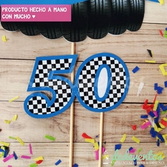 Topper para torta con número personalizado temática carrera de autos
