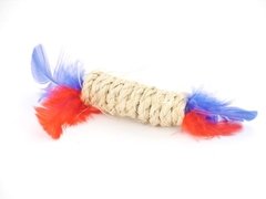 Cilindros con soga sisal y plumas x 6 unidades.