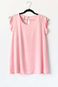 Blusa ANNA, Blusa de lino liso amplia con voladitos en las sisas, y botón en espalda para acceder