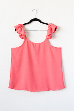 Blusa TURMALINA, Blusa lisa con breteles finos y volados metidos en el bretel - tienda online
