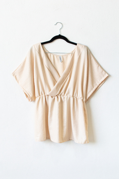 Blusa AZUL, Blusa escote estilo kimono con elástico en cintura y mangas caídas
