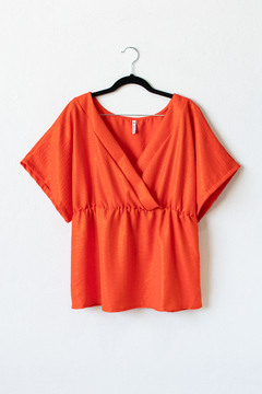 Blusa AZUL, Blusa escote estilo kimono con elástico en cintura y mangas caídas - tienda online