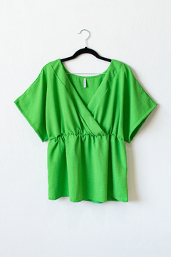 Blusa AZUL, Blusa escote estilo kimono con elástico en cintura y mangas caídas en internet